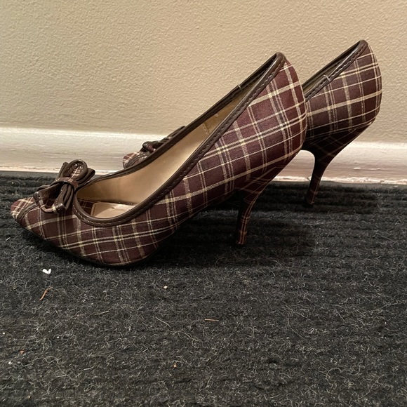 Brown Plaid Peep-Toe Pumps - Picture 5 of 5